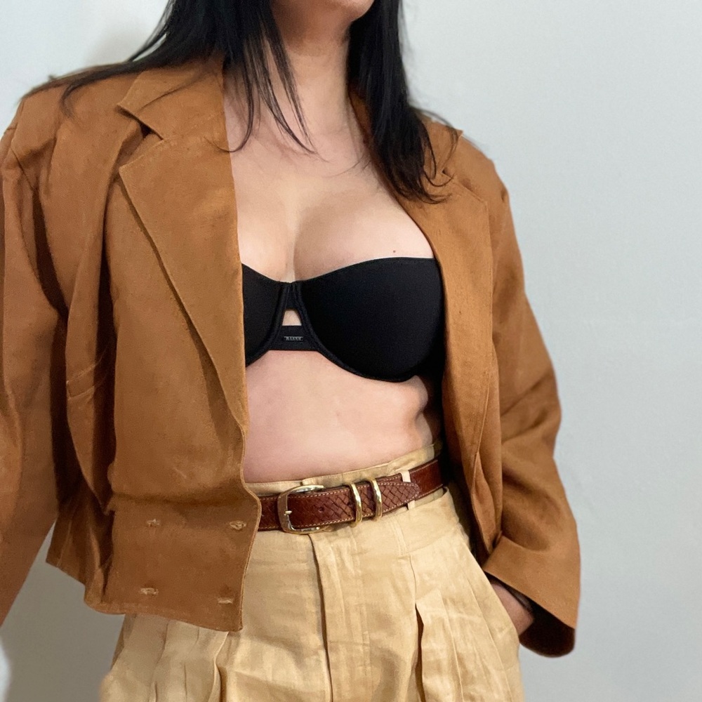 Linen Double Breasted Cropped Structure Jacket - Picture 13 of 16